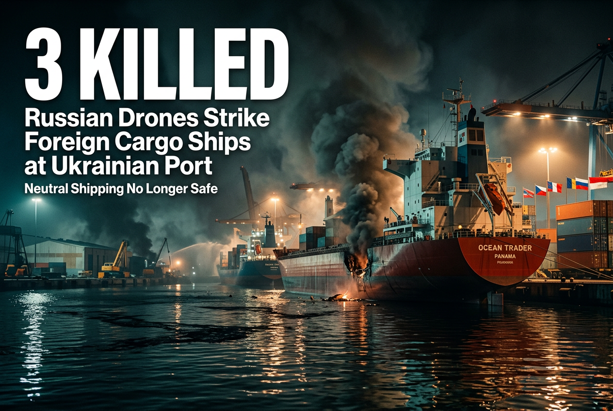 Russian Drone Strikes Damage Foreign-Flagged Ships at Ukrainian Port, Killing Three